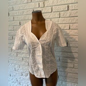 Vintage White Eyelet Button-Up Women's Top